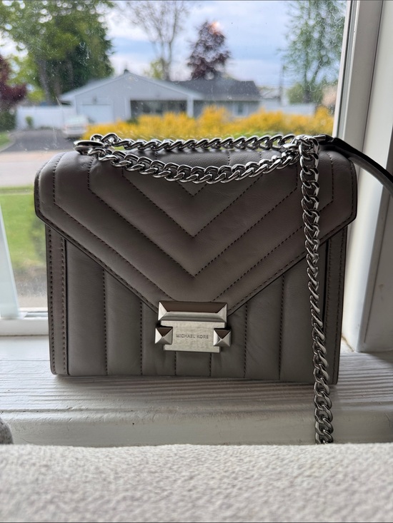 Michael Kors Handbags - Michael Kors Taupe Quilted Leather Crossbody with Silver Chain